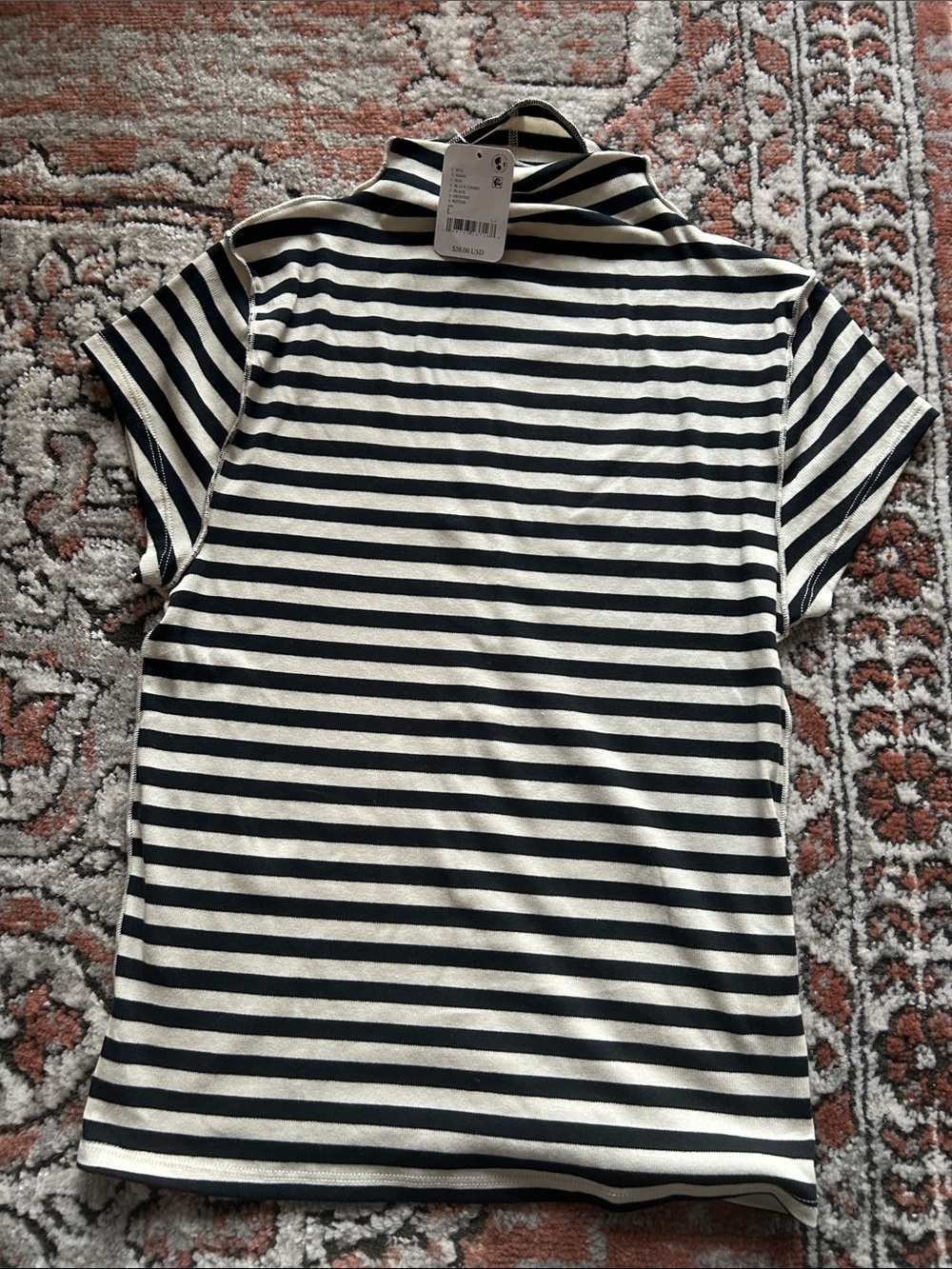 Free People Black and White Striped Short Sleeve Tee